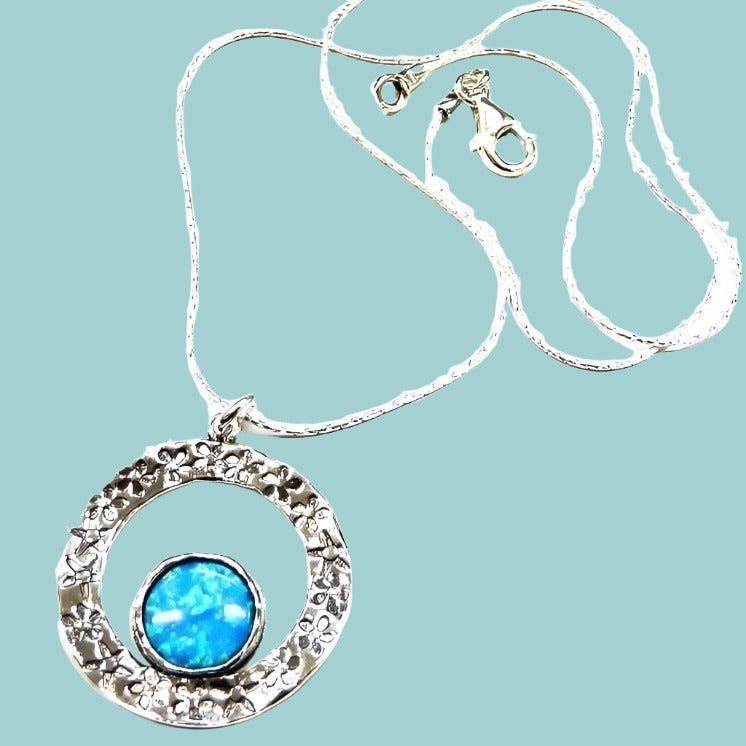 Bluenoemi Necklaces & Pendants Copy of Sterling Silver and blue opal necklace handmade elegant silver necklace.