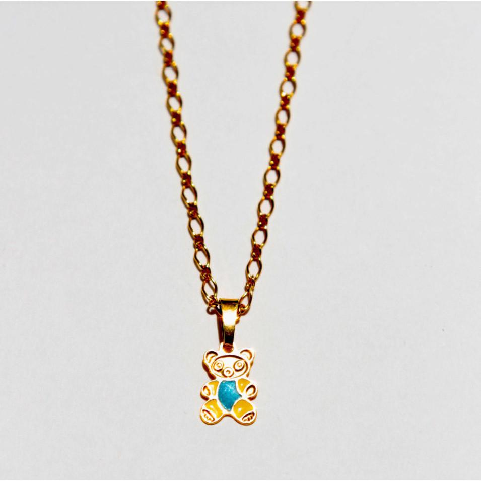 Bluenoemi Necklaces & Pendants Gold Teddy Bear charm necklace , cute gold plated bridesmaid necklace, blue enameled.