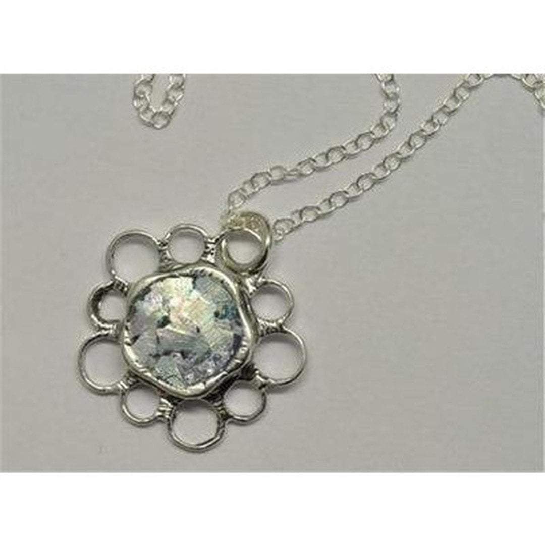 Bluenoemi Necklaces & Pendants Roman Glass sterling silver Necklace / 45 cm / blue green Roman glass jewelry necklace Israeli silver  jewelry