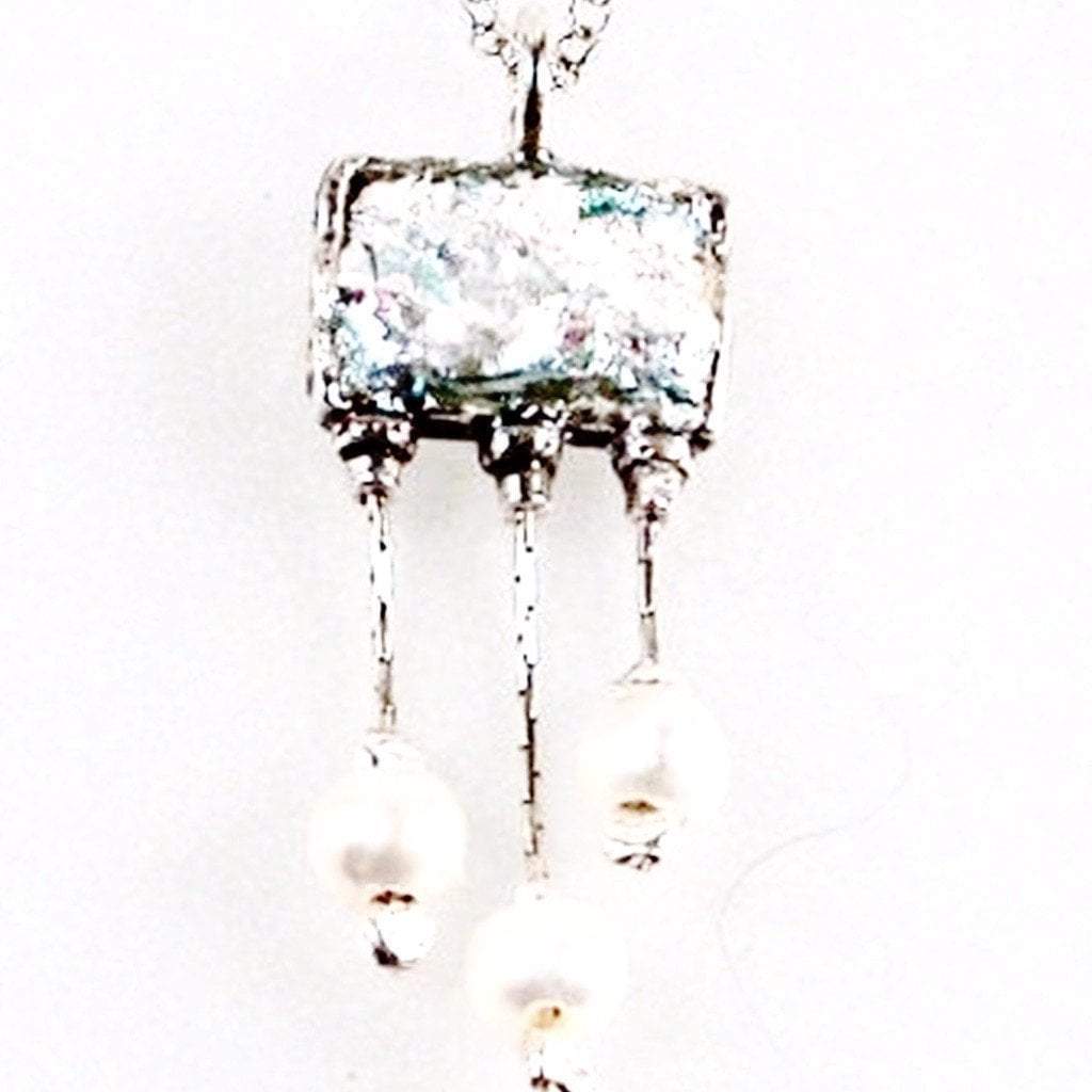 Bluenoemi Necklaces & Pendants Sterling silver artistic Roman Glass necklace Israeli handwork