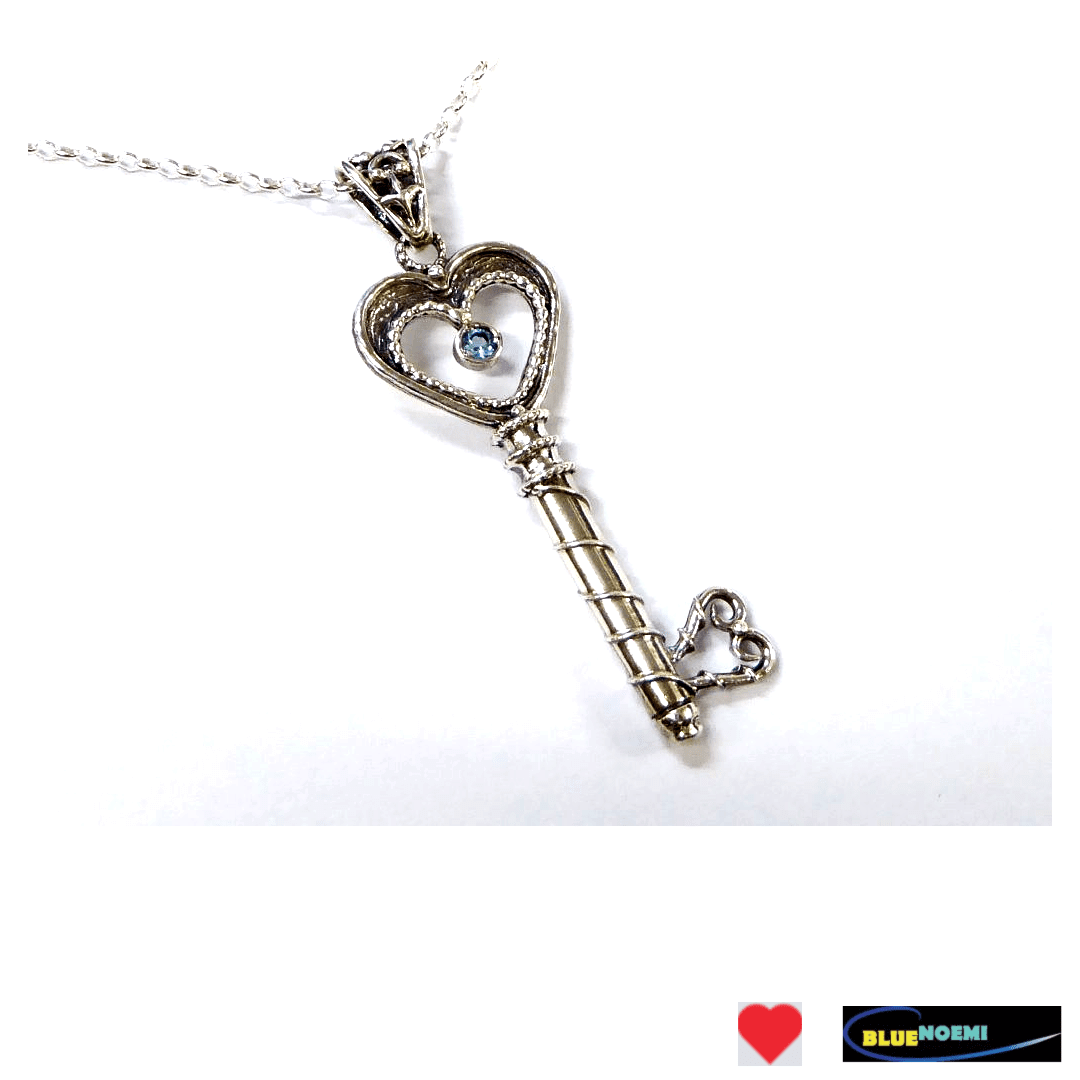 Bluenoemi Necklaces & Pendants Sterling silver heart key necklace key pendant that celebrate Wisdom, Joy and Optimism