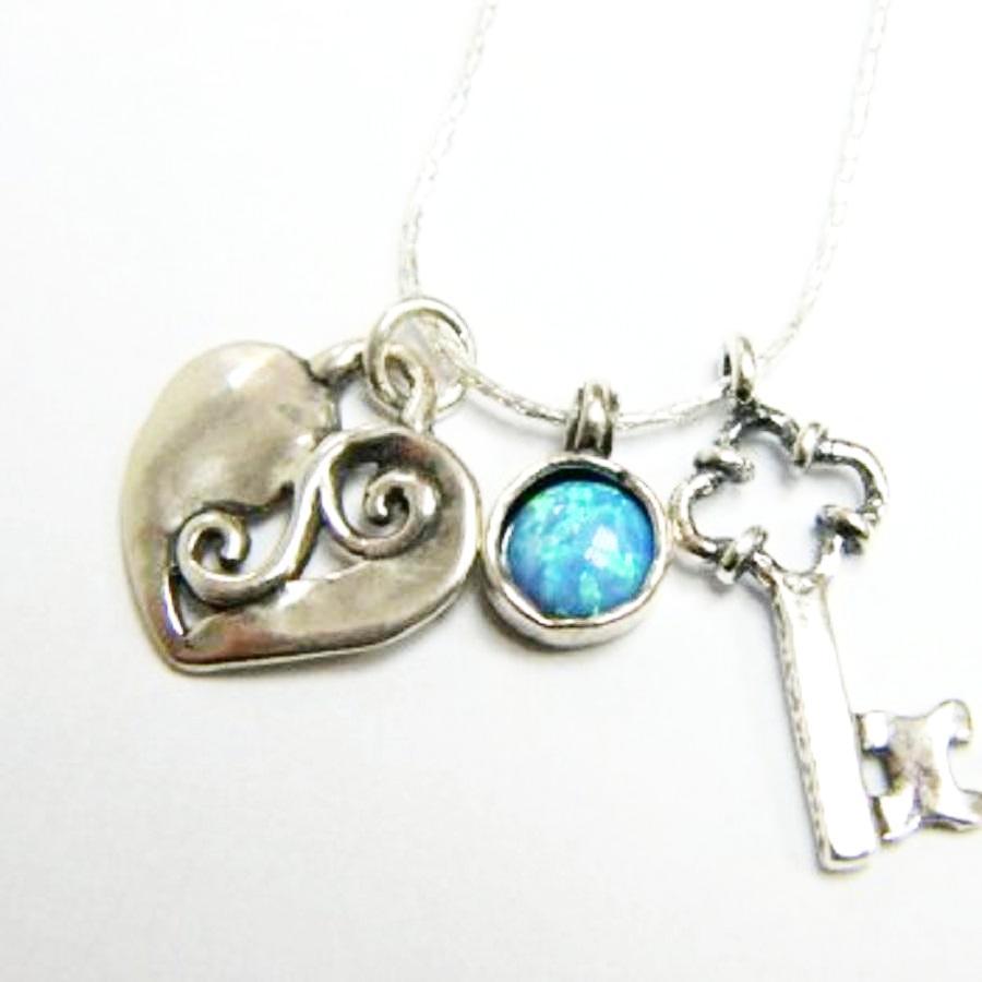 Bluenoemi Necklaces & Pendants Sterling Silver wearable art charms necklace with a heart and a key to the heart pendant.