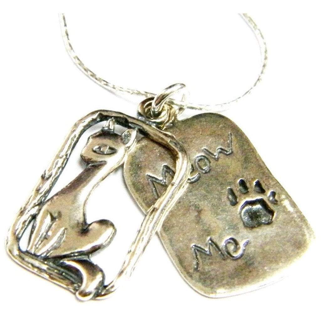 Bluenoemi Necklaces silver Sterling Silver Mother Gift engraved necklace cat "meow me"