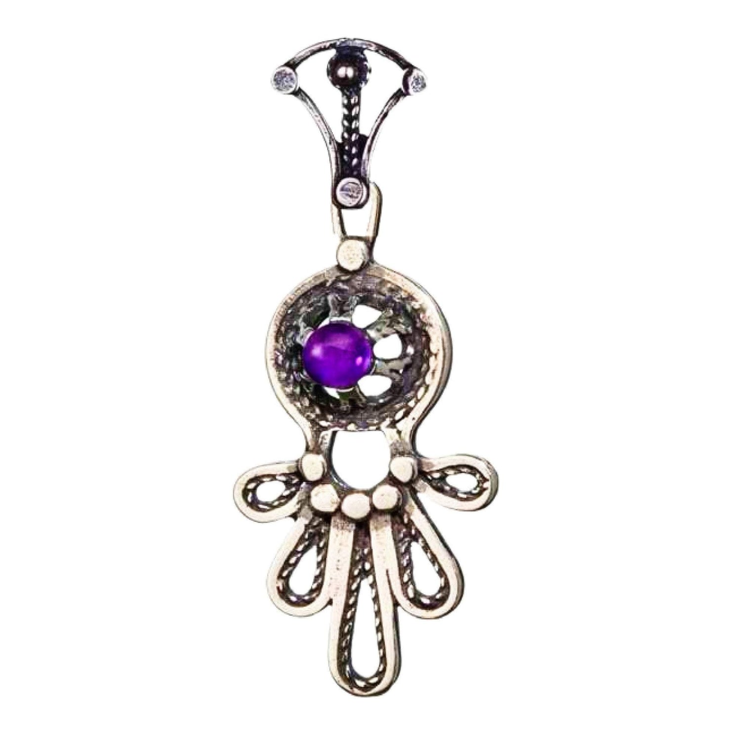 Bluenoemi Necklaces Sterling Silver Chain and Pendant Necklace Israeli Hamsa jewelry designer filigree opal /cornelian/ garnet / amethyst / lapis