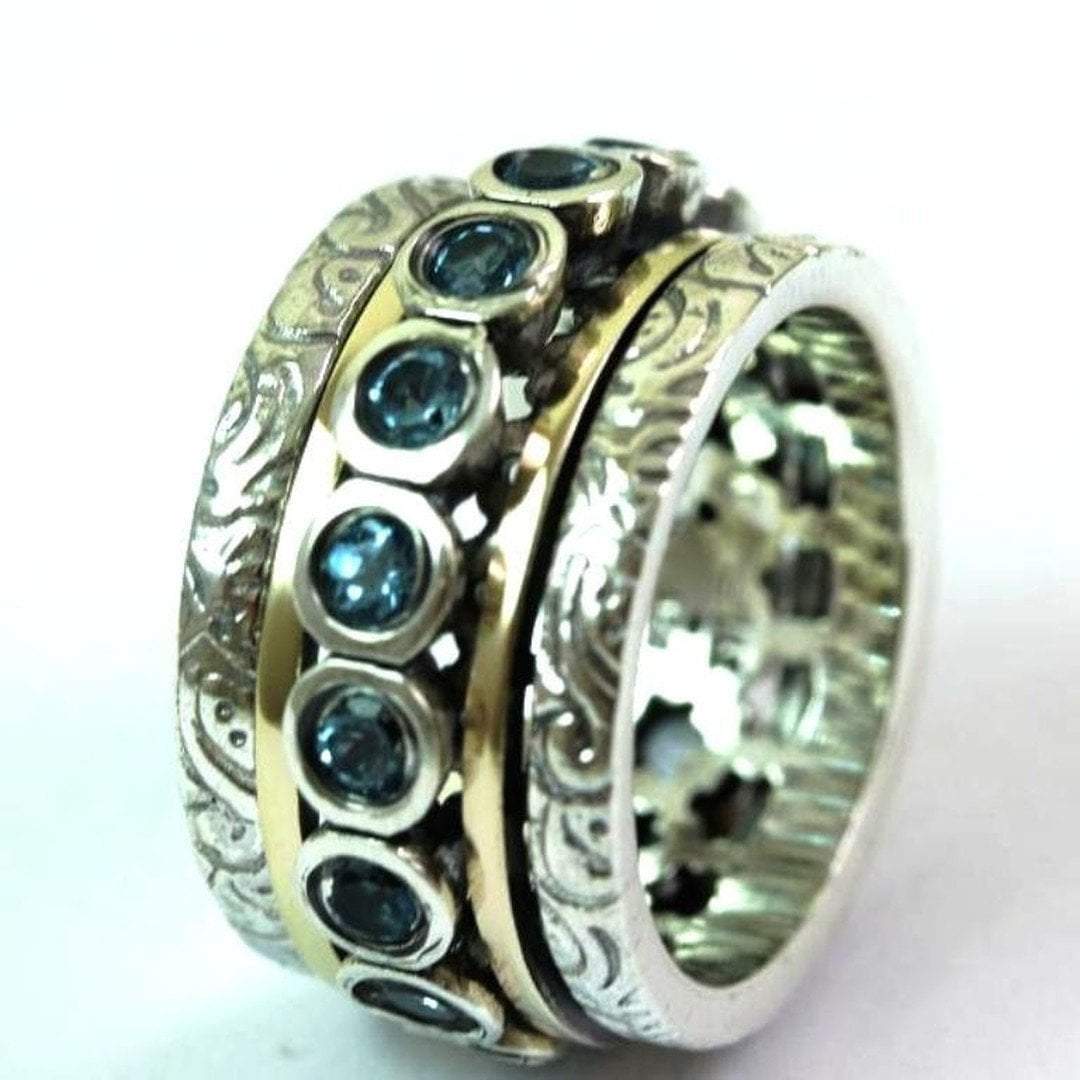 Bluenoemi Rings 12 / silver gold Special Offer Spinner ring SIZE 12 cocktail ring set Blue Topaz Gemstones