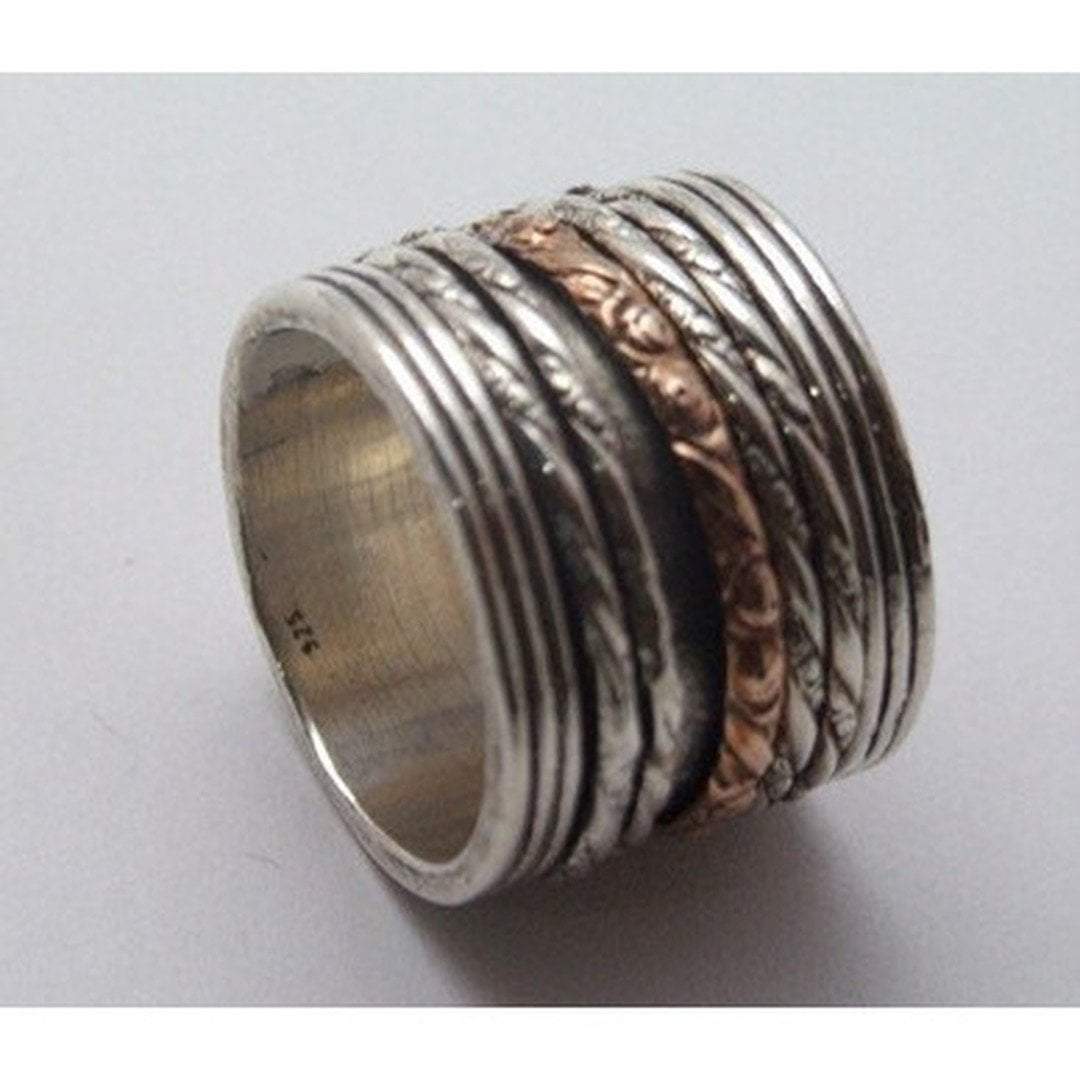Bluenoemi Rings 5 / silver gold Elegant Spinner Ring. Silver Gold 9 carat. Boho Meditation Spinning Ring.
