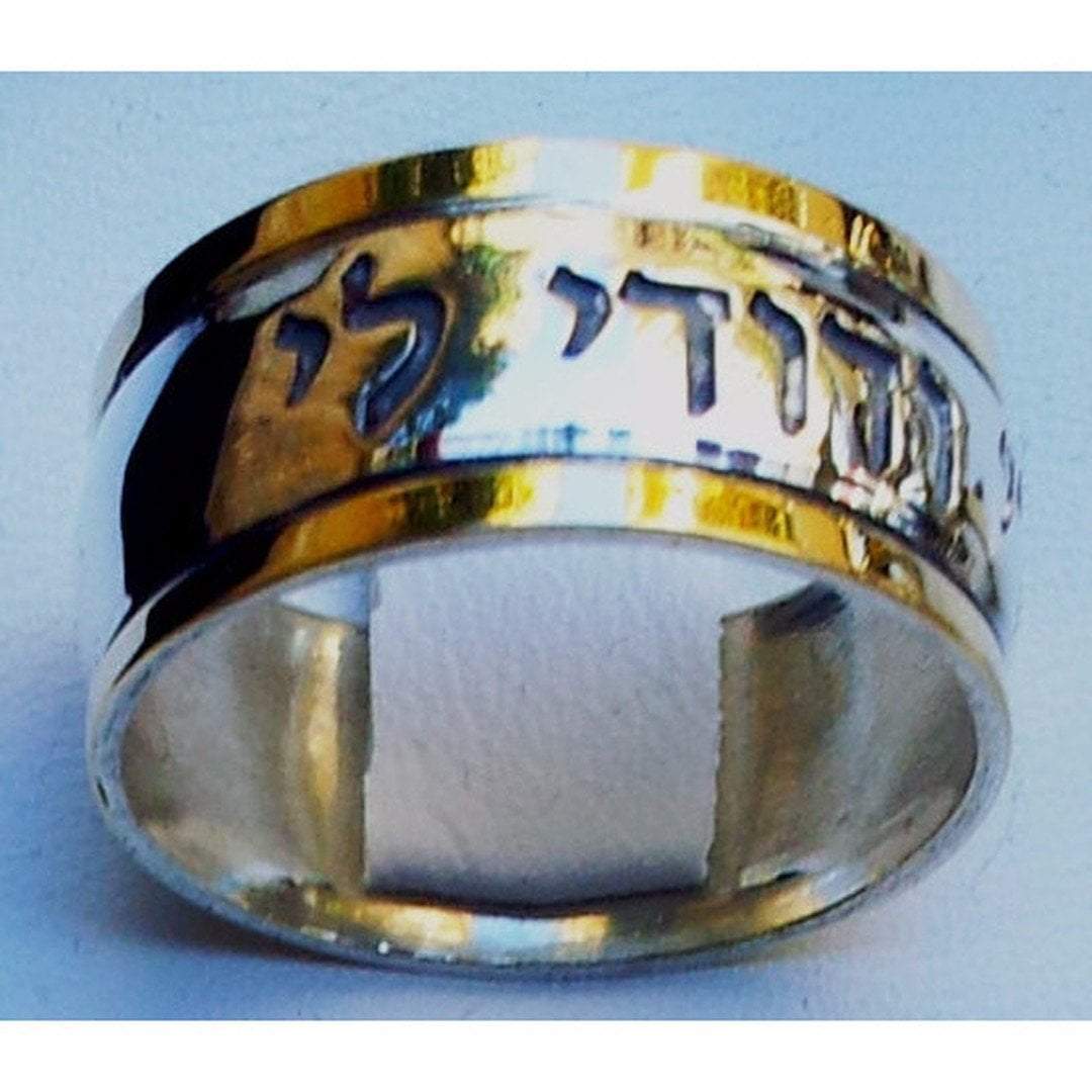 Bluenoemi Rings 5 / silver gold Israeli Jewelry Spinner Ring, Hebrew poesie verse ring , Prayer rings