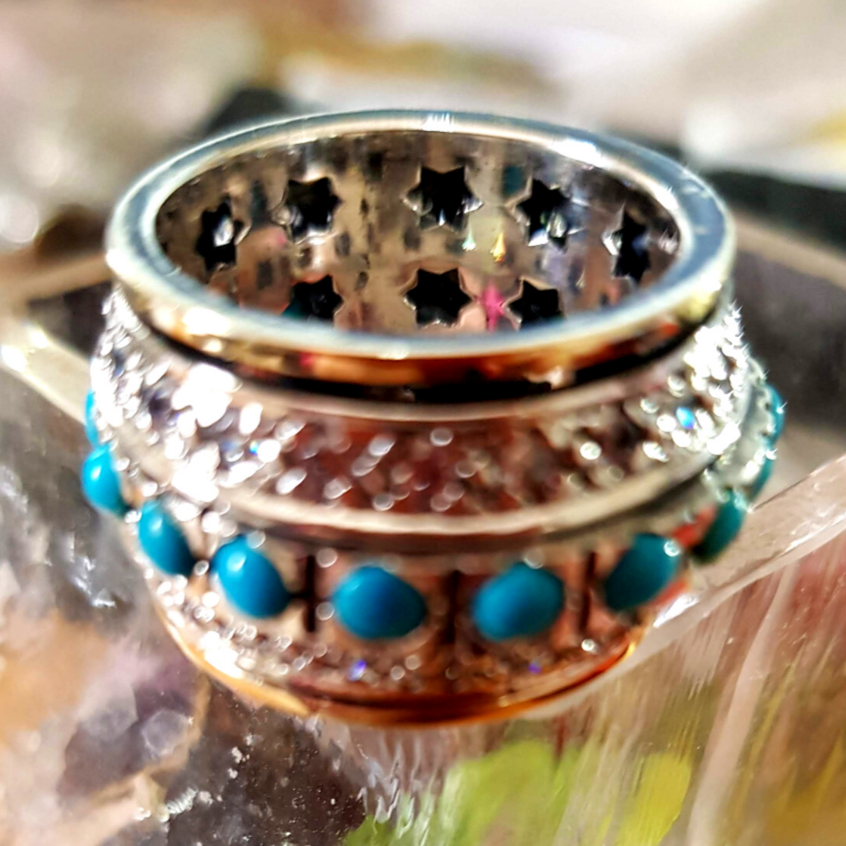 Bluenoemi Rings all sizes / turquoise / silver-gold Israeli jewelry  Ring for Woman. Spinner Rings Silver Gold and Gemstones Bands