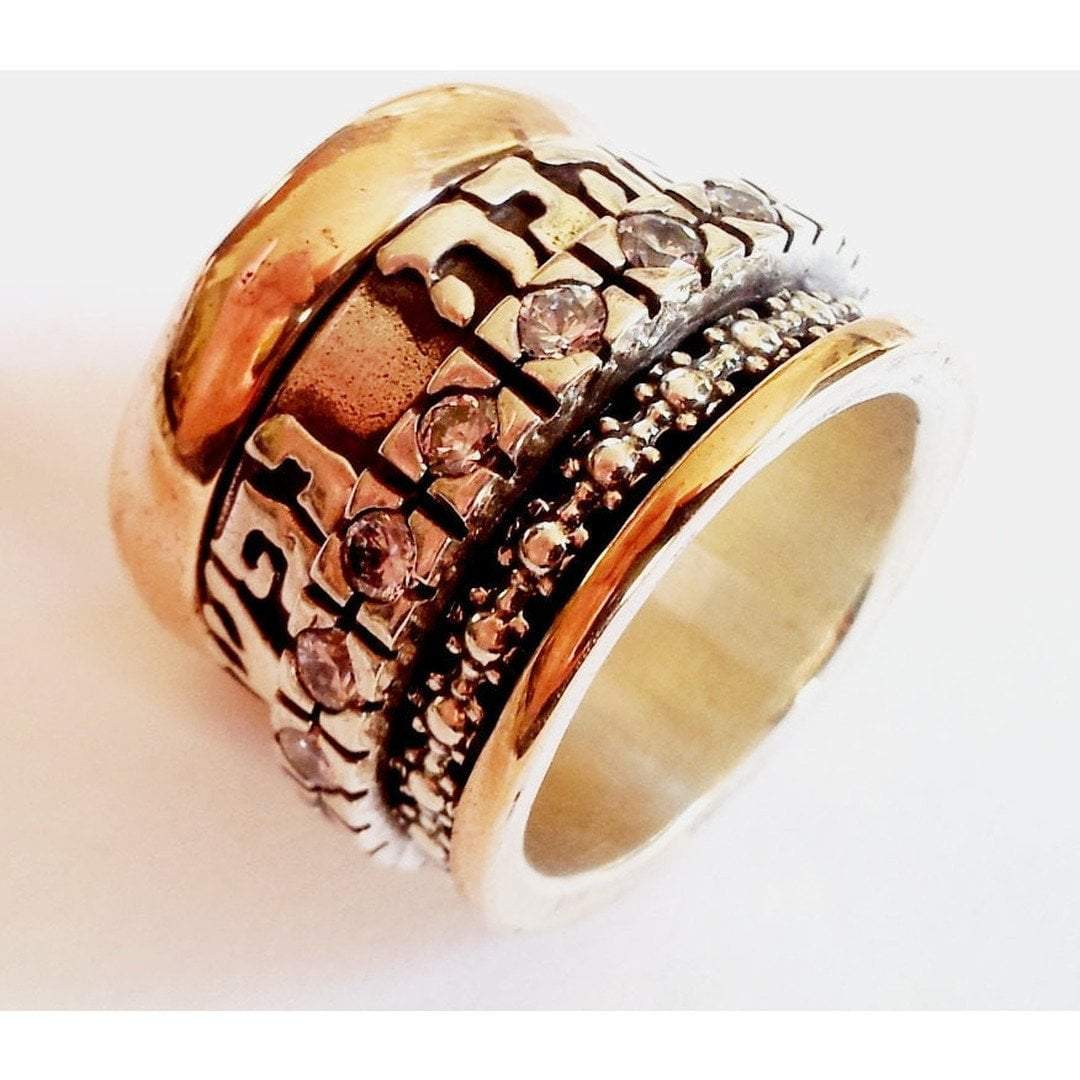 Bluenoemi Rings 5 / yellow gold / silver gold Spinner ring, cz engagement ring, scripture rings. Hebrew love ring. Jewish rings