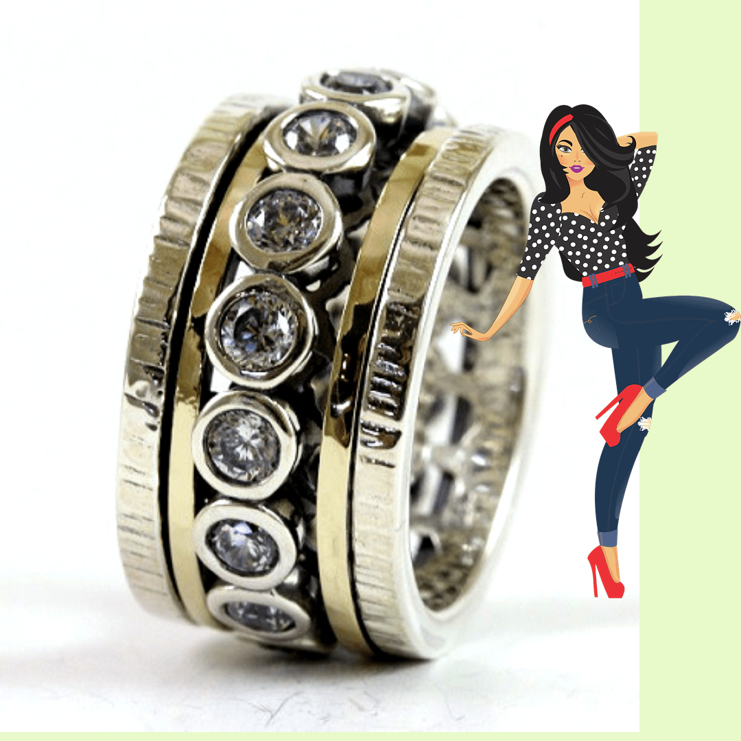 Bluenoemi Spinner Ring for Woman - Silver Gold cz eternity band - Bluenoemi