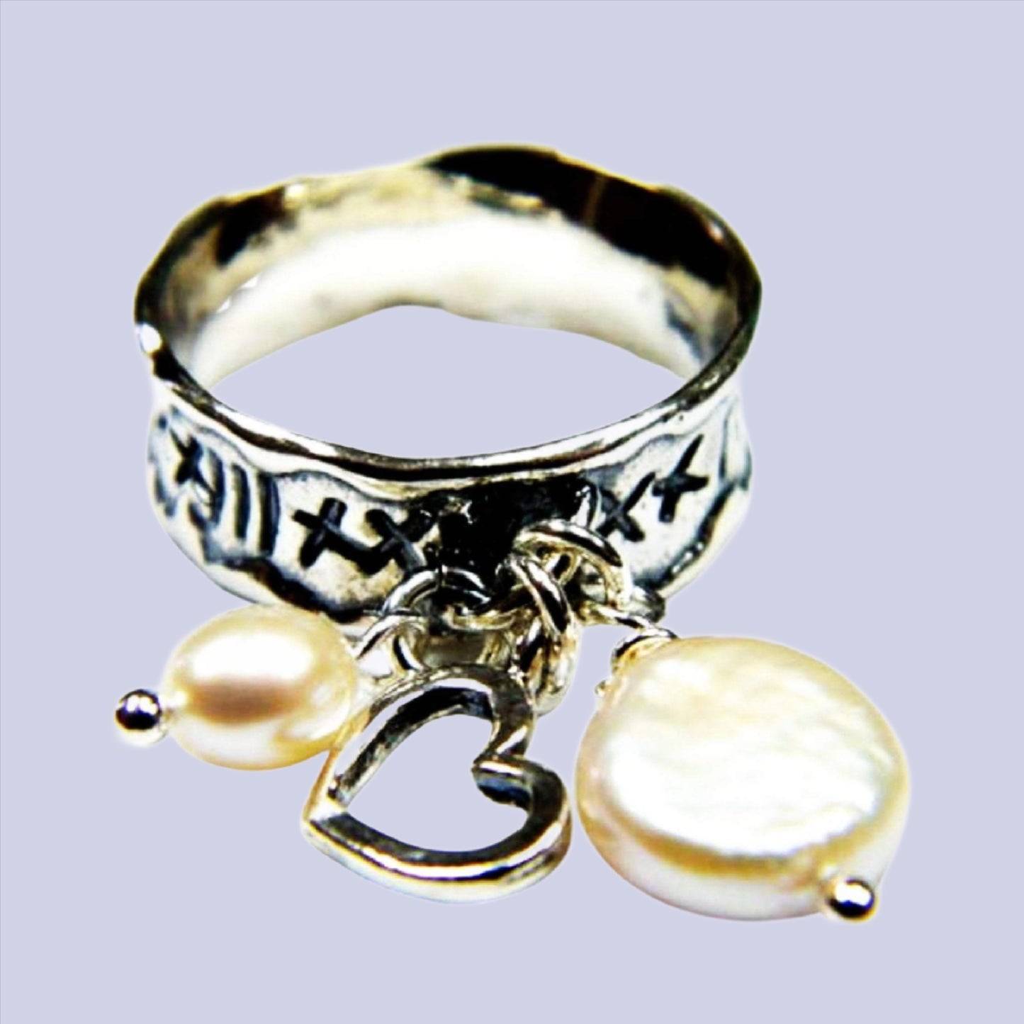 Bluenoemi Rings Bluenoemi - BLR001 - Pearl Ring, Sterling Silver ring , Bohemian charms ring, dangling pearls ring