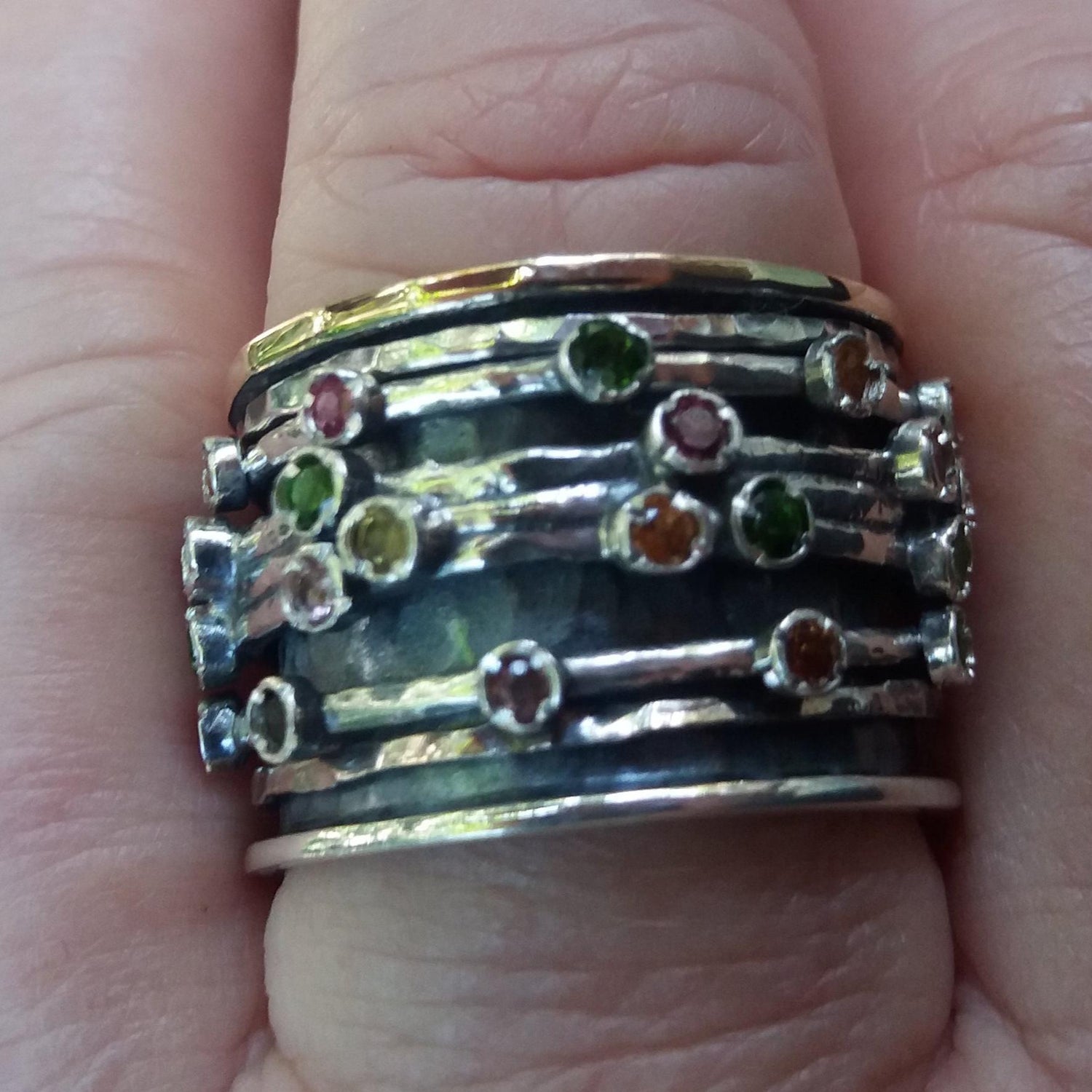 Bluenoemi Rings Bluenoemi Israel Jewelry Spinner Rings for Woman Unique Meditation Rings Silver Gold Fidget Ring set Tourmalines