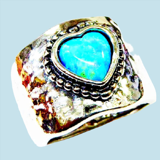 Bluenoemi Rings Bluenoemi Israel jewelry Women's sterling silver band rings,  Sterling Silver 925 Ring Blue Opal Heart