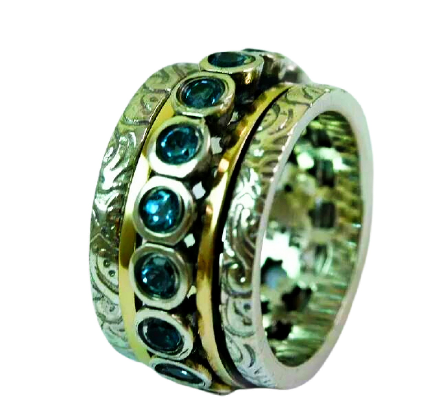 Bluenoemi Rings Bluenoemi - Fidget Spinner ring / engagement rings for woman cz ring / Blue Topaz Round Gemstones