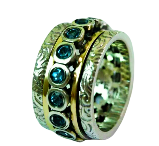 Bluenoemi Rings Bluenoemi - Fidget Spinner ring / engagement rings for woman cz ring / Blue Topaz Round Gemstones