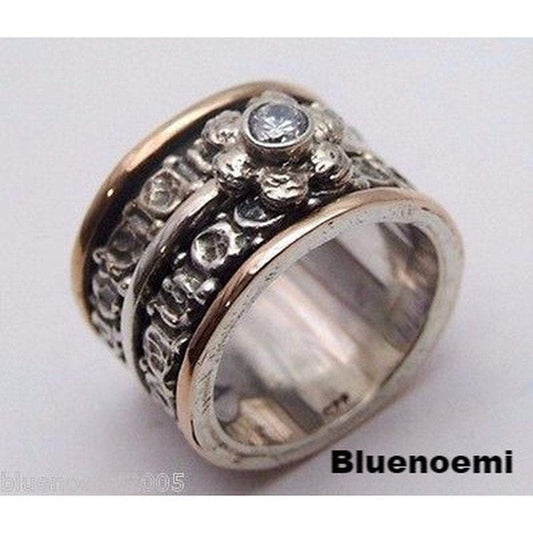 Bluenoemi Rings Bluenoemi Spinner Ring silver gold CZ zircon on flower Bluenoemi Floral design size selectable