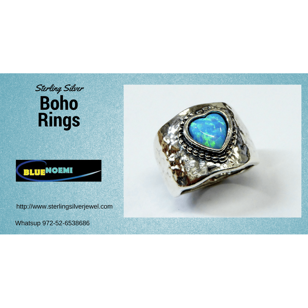 Bluenoemi Rings Bluenoemi - SR321 Israel jewelry Sterling Silver 925 Ring Blue Opal Heart
