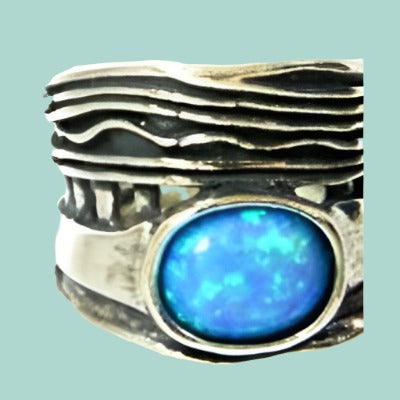 Bluenoemi Rings Israel designer jewelry Sterling Silver 925 Ring Blue Opal