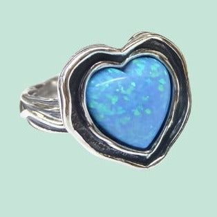 Bluenoemi Rings Israel jewelry Sterling Silver 925 Ring Blue Opal Heart Love Jewelry