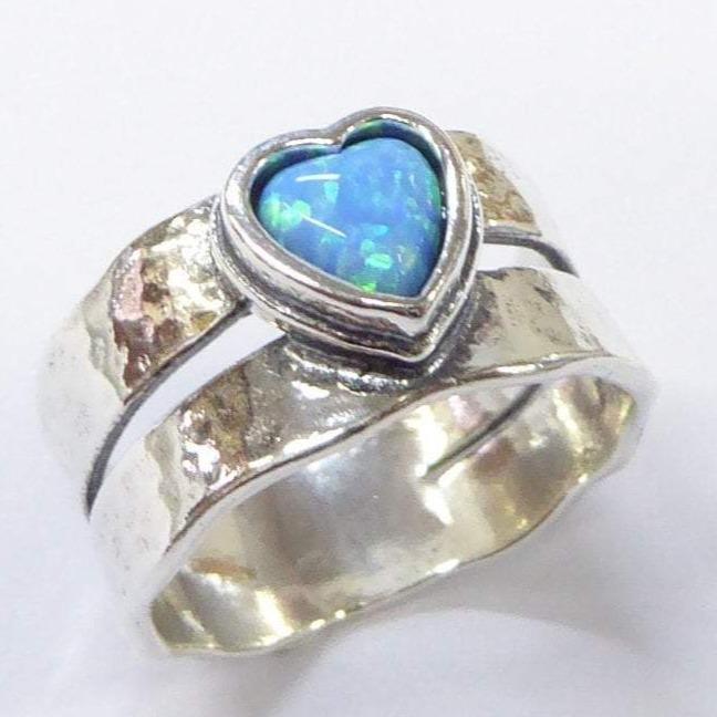Bluenoemi Rings Israel jewelry Sterling Silver 925 Ring Blue Opal Heart Love Jewelry