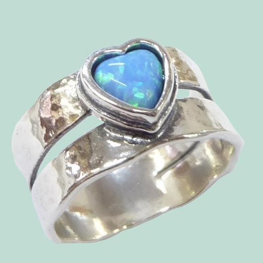 Bluenoemi Rings Israel jewelry Sterling Silver 925 Ring Blue Opal Heart Love Jewelry