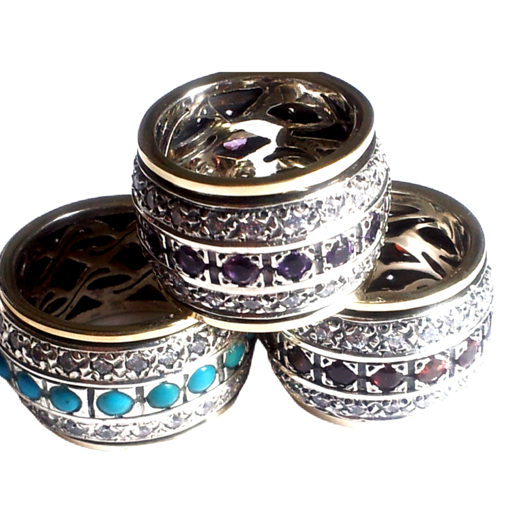 Bluenoemi Rings Israeli jewelry SR002 Ring for Woman. Spinner Rings Silver Gold and Gemstones Bands