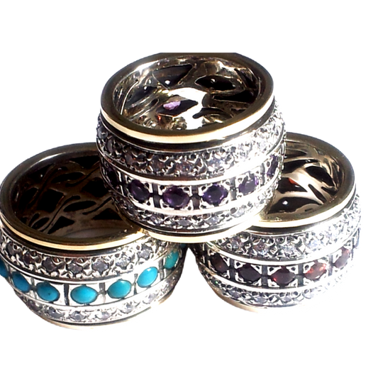 Bluenoemi Rings Israeli jewelry SR002 Ring for Woman. Spinner Rings Silver Gold and Gemstones Bands