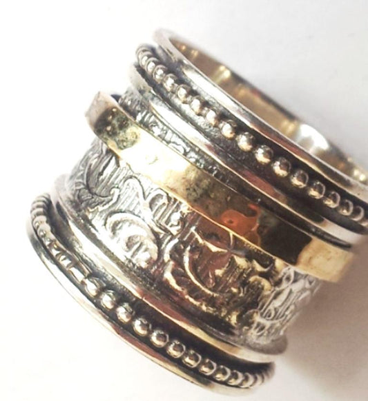 Bluenoemi Rings Modern Spinner Meditation ring , Israeli silver & Gold Bluenoemi Jewelry