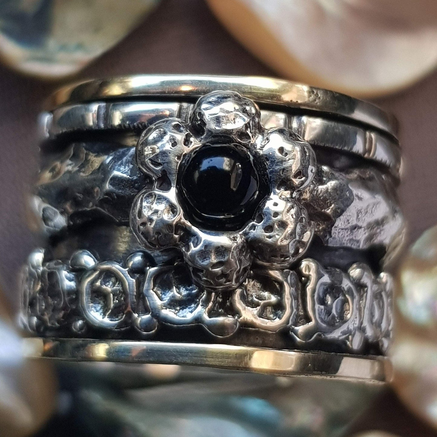 Bluenoemi Rings Romantic spinner ring for woman / floral silver gold gemstone ring / Israeli spinner ring