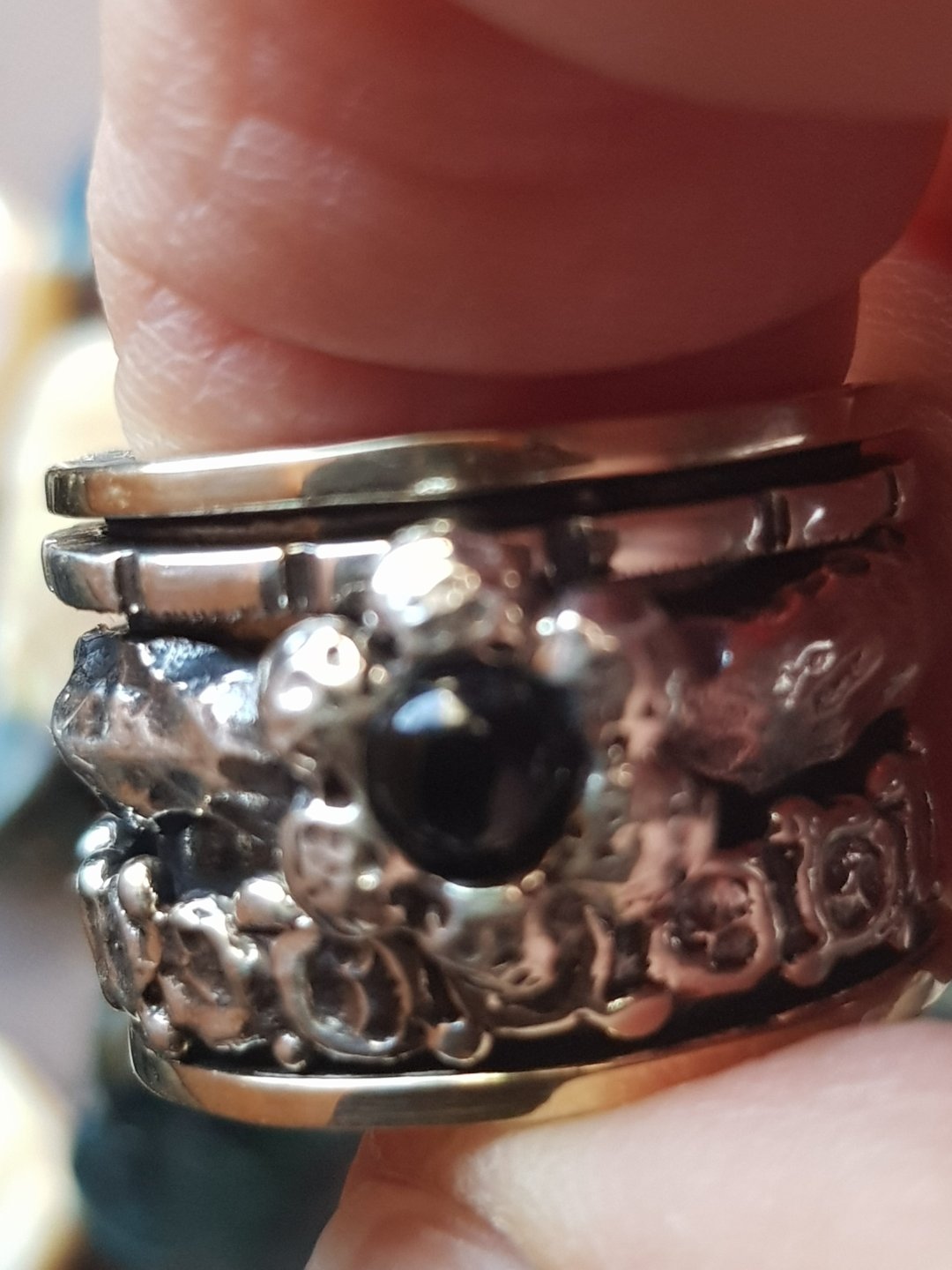 Bluenoemi Rings Romantic spinner ring for woman / floral silver gold gemstone ring / Israeli spinner ring