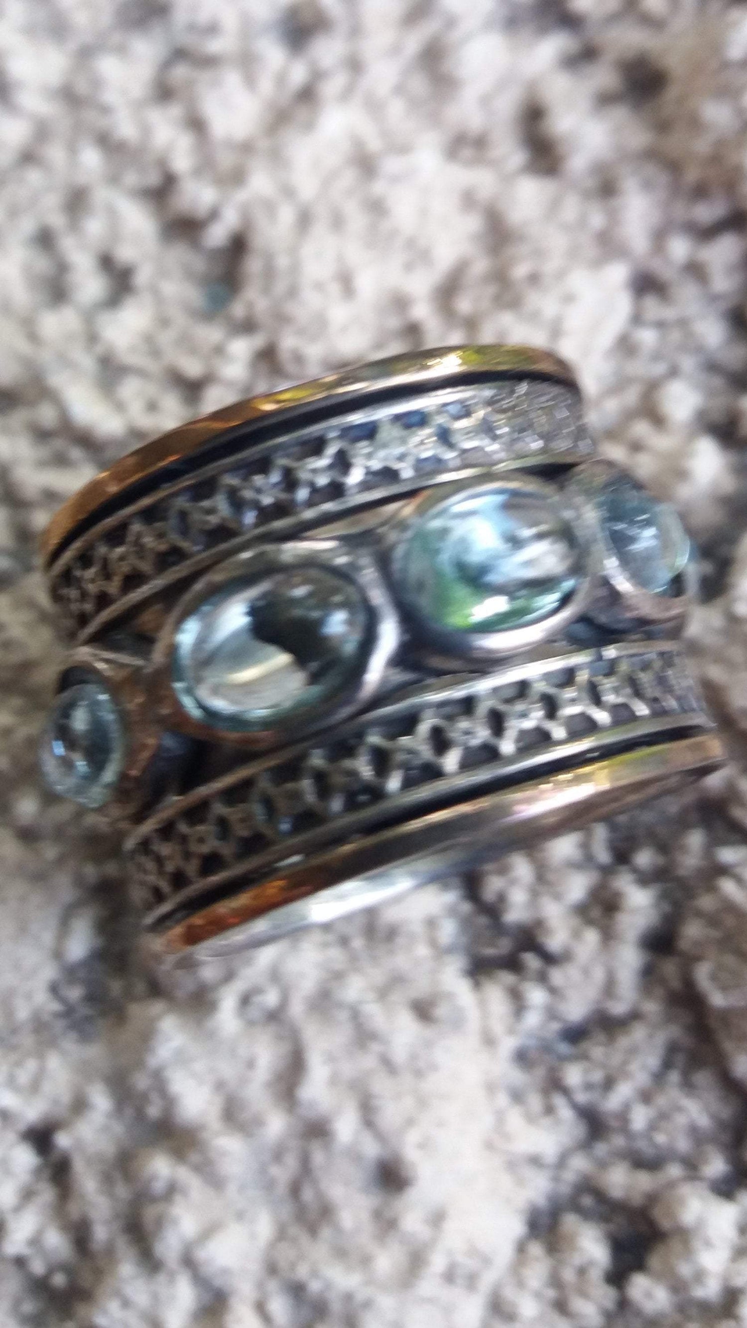 Bluenoemi Rings Special Offer Size 6 size 7 Spinner ring / cz ring / cocktail ring Blue Topaz Gray-Blue Gemstones