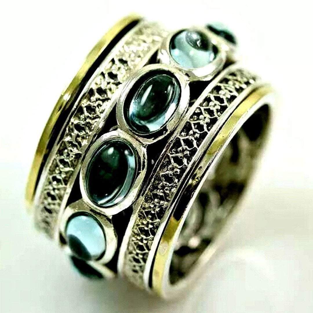 Bluenoemi Rings Special Offer Size 6 size 7 Spinner ring / cz ring / cocktail ring Blue Topaz Gray-Blue Gemstones