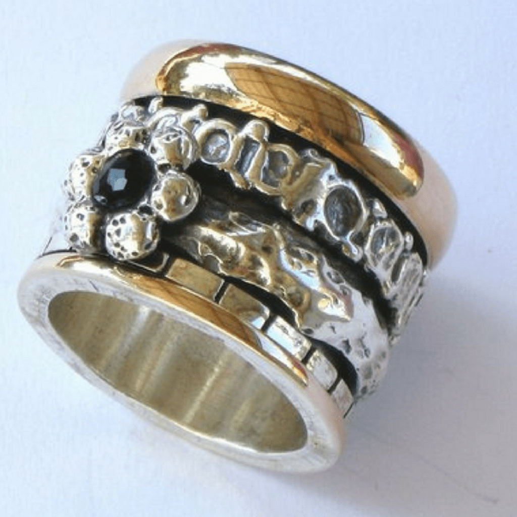 Bluenoemi Rings Spinner ring for woman / floral silver gold gemstone / designer jewelry Israeli ring