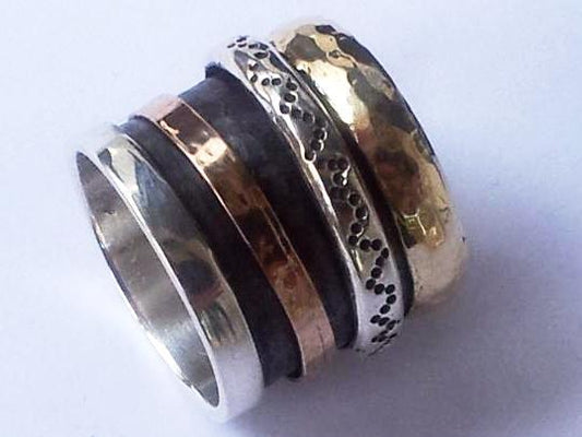 Bluenoemi Rings Spinner ring, Meditation ring , spinning ring Sterling 925 silver gold 9 kt Bluenoemi