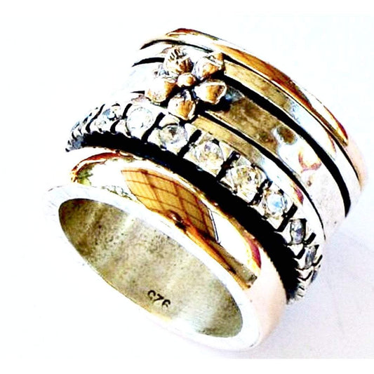 Bluenoemi Rings Spinner ring romantic floral silver 9 KT gold designer jewelry Israeli rings