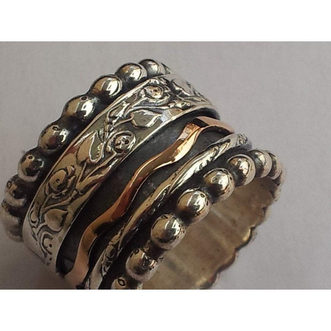 Bluenoemi Rings Spinner Ring, Romantic Floral spinning ring silver gold Meditation rings