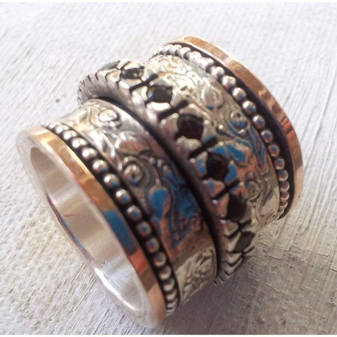 Bluenoemi Rings Spinner ring silver solid rose gold floral garnets jewelry Israeli rings Meditation rings