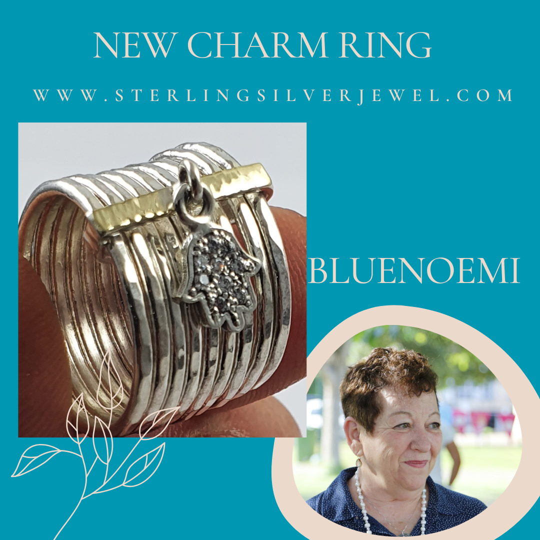 Bluenoemi Rings Spinner ring with a hamsa charm sterling silver and gold
