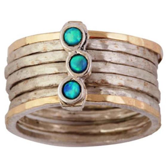 Bluenoemi Rings stack ring ,  silver ring  and gold , ring for woman ,  blue opales rings