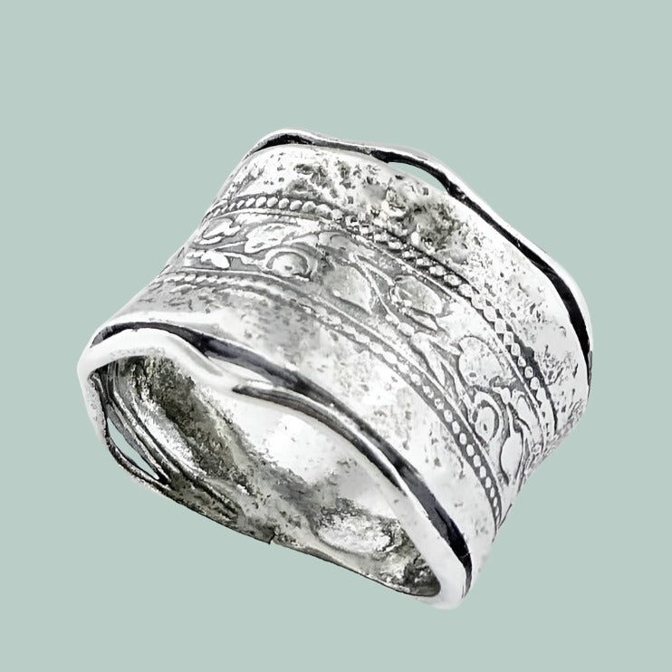 Sterling silver ring Bohemian design floral vintage look rings - Bluenoemi