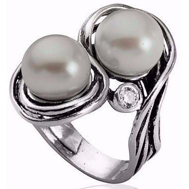 Bluenoemi Rings Sterling silver ring, pearls sterling silver ring , set with cz zircon ring for woman