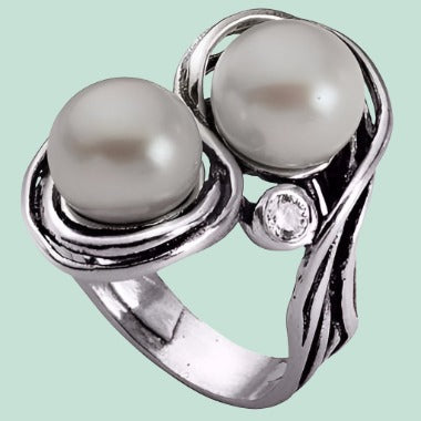 Bluenoemi Rings Sterling silver ring, pearls sterling silver ring , set with cz zircon ring for woman