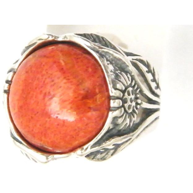 Bluenoemi Rings Sterling silver ring set with a Coral - Israeli designer bohemian ring