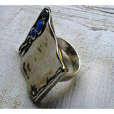 Bluenoemi Rings Sterling Silver ring set with blue handmade opals / Silver / 5 Israeli jewelry artistic BOHO sterling silver ring blue opal bagues Bluenoemi