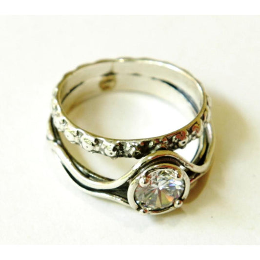Bluenoemi Rings Sterling silver ring set with zircon stone. Israeli designer bohemian ring 0.8 cm
