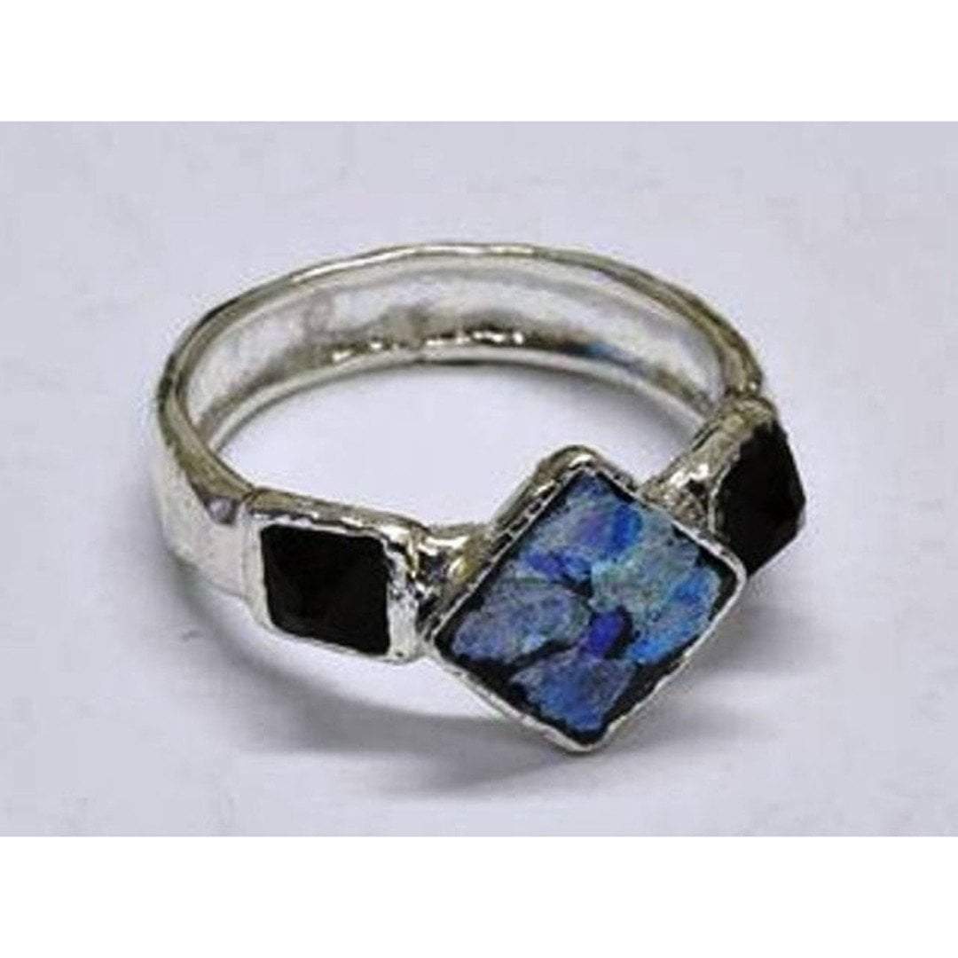 Bluenoemi Rings Sterling Silver Ring with Roman Glass. Roman glass ring Israeli Jewelry.