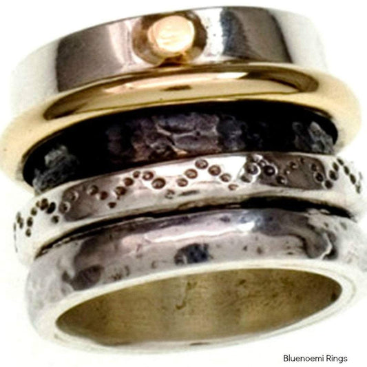 Unique Spinner ring Sterling silver & gold spinning rings. Unisex rings. Vintage Inspired. - Bluenoemi