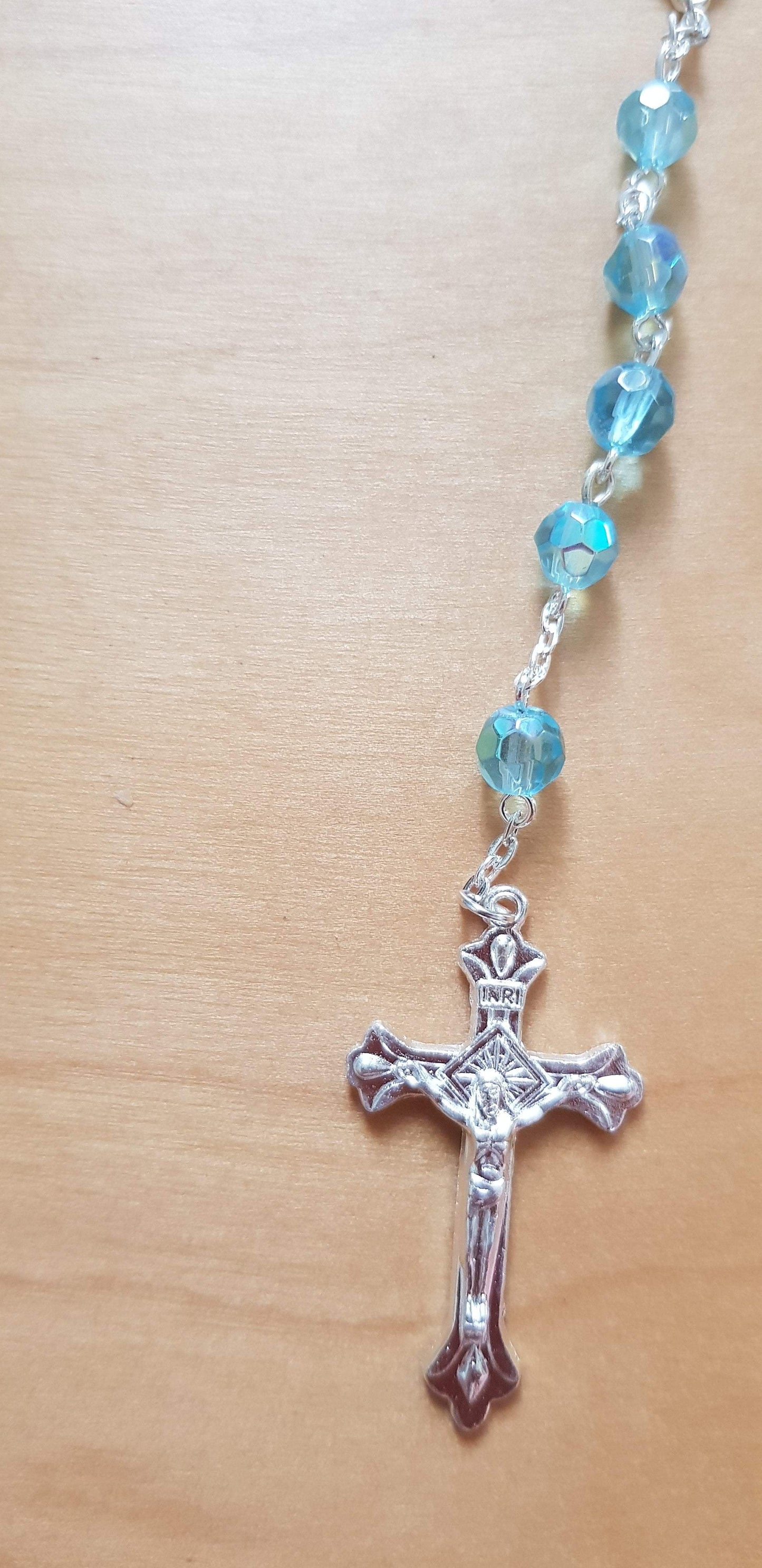 Bluenoemi Rosary blue Rosary from the Holy Land - Jerusalem Cross- Blue Crystals Beads.