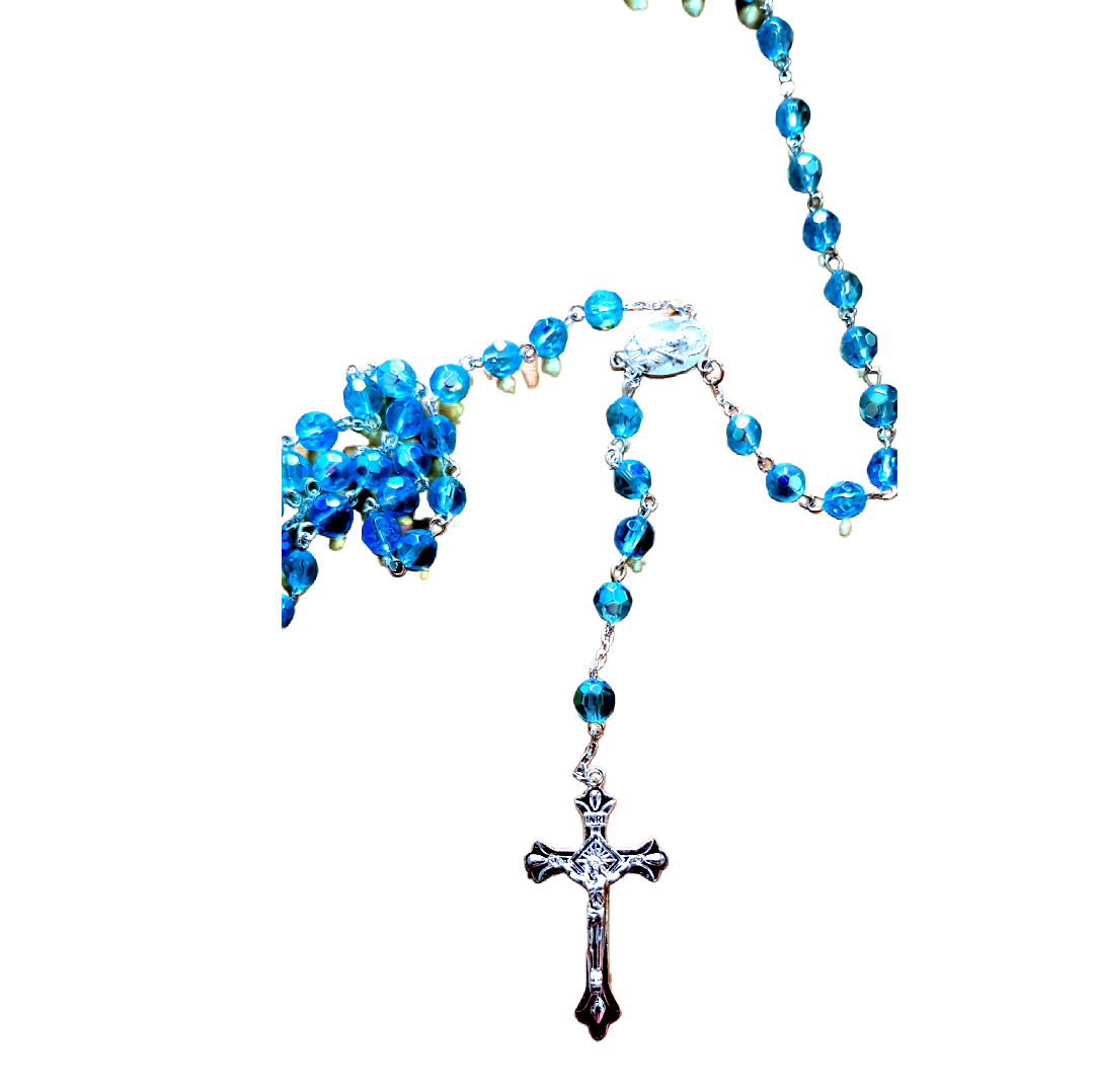 Bluenoemi Rosary blue Rosary from the Holy Land - Jerusalem Cross- Blue Crystals Beads.