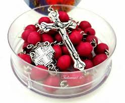 Bluenoemi Rosary red Rosary from the Holy Land - Jerusalem Cross - Red Scented Wood Beads